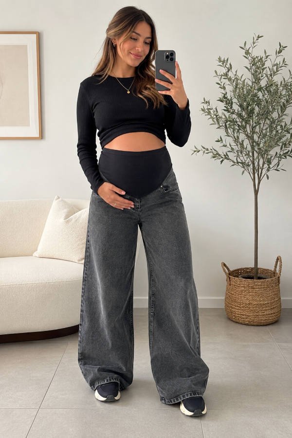 Producto - Jean super wide leg gris gastado