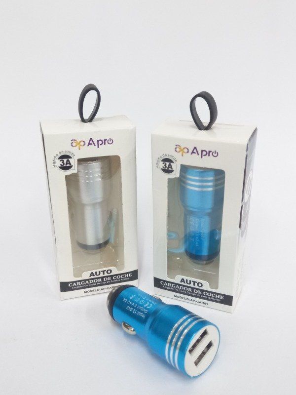 Producto - Cargador Auto 2 Usb Metal. Azul/Plata