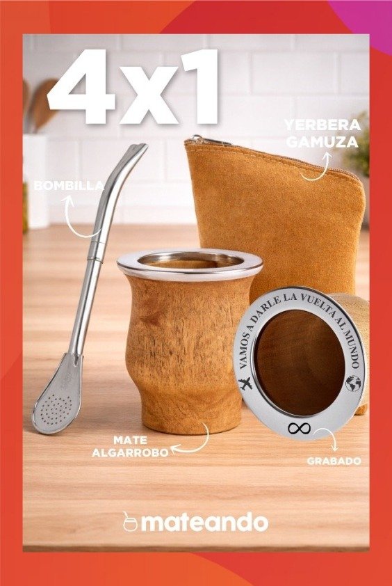 Producto - 4x1 - CAMIONERO DE ALGARROBO + GRABADO + BOMBILLA + YERBERA GAMUZA