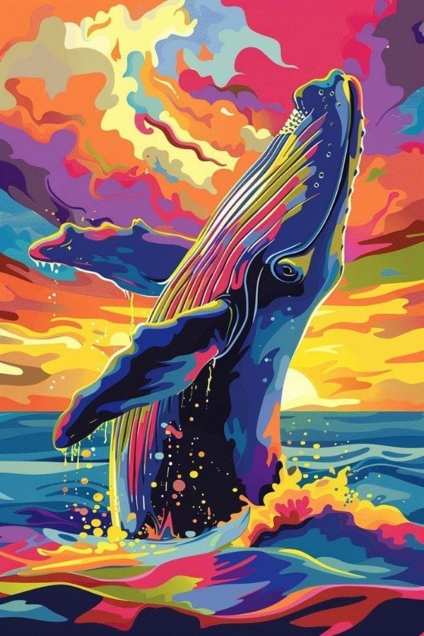 Producto - DIAMOND PAINTING 20X30 BALLENA SALTANDO CIELO DE COLORES