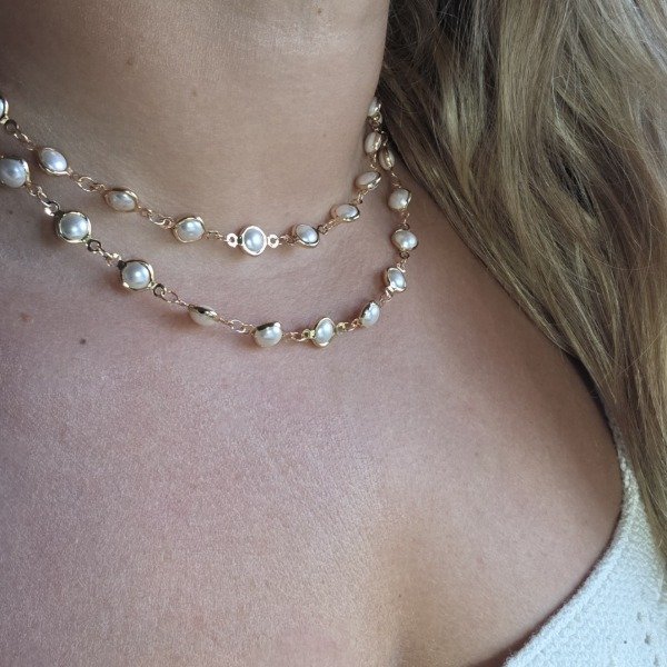 Producto - Cadena Ac.Dorado larga con perlas se puede usar de diferentes formas