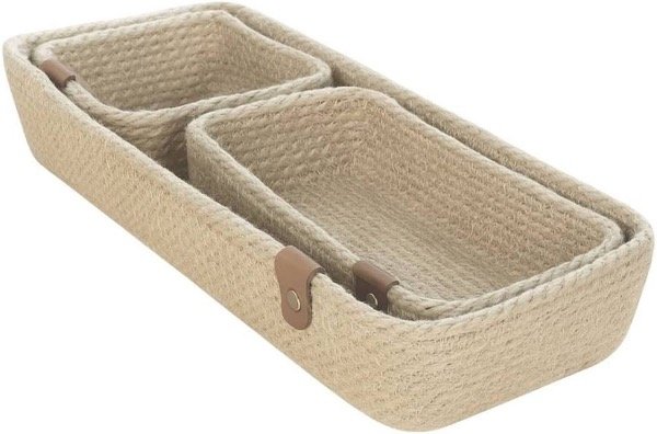 Producto - Set de Canastos Rectangulares de Yute x 3. Color Natural. Bajos. Carol