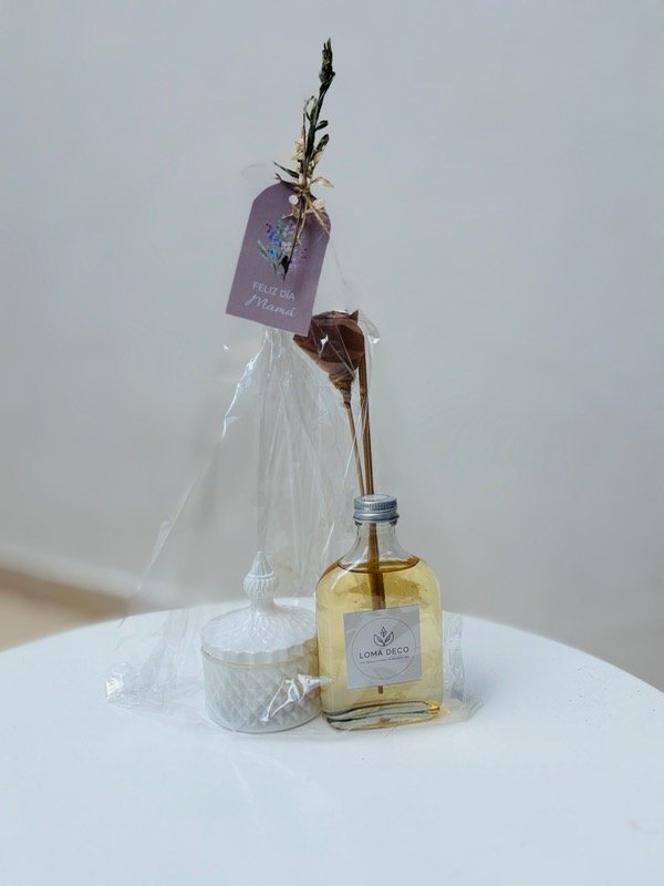 Producto - Kit Vela en franco de ceramica + Flor de tela + Disfusor