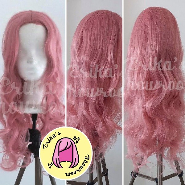 Producto - Peluca larga bucles sin flequillo rosa 2312