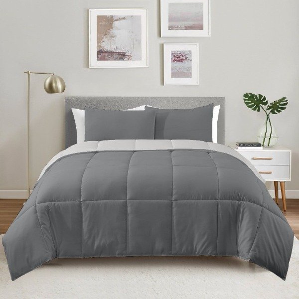 Producto - Acolchado símil plumón Queen gris claro/gris oscuro