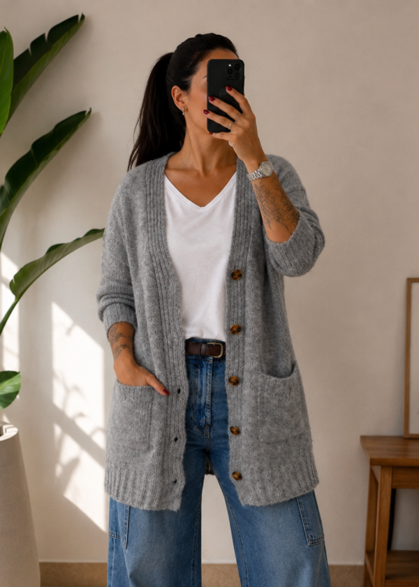 Producto - Cardigan Largo Lana Frizz - Gris