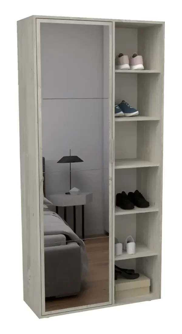 Producto - Zapatero Alto Con Espejo Delos Melamina 182x85x35cm - 0