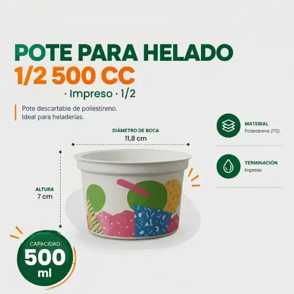 Producto - POTE PLASTICO HELADO IMPRESO SIN TAPA 1/2 Kilo X 50 Unid - 2