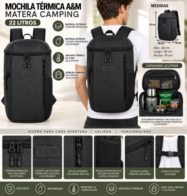 Producto - MOCHILA MATERA TERMICA CAMPING - NEGRO - 5