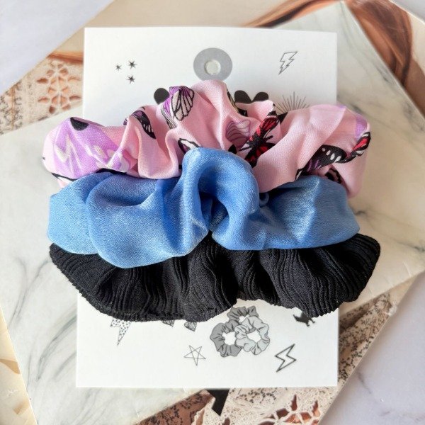 Producto - Set x 3 Scrunchies Blue Butterfly