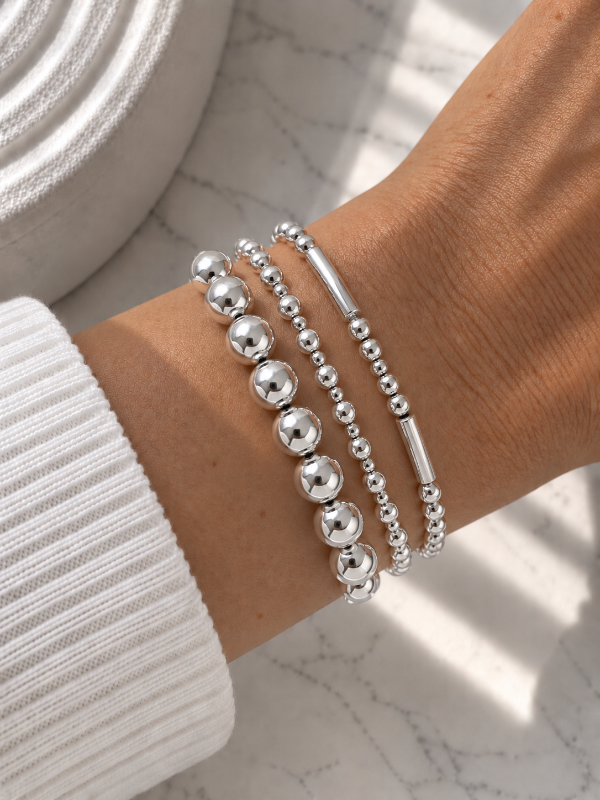 Producto - PULSERA DE PLATA ELASTIZADA CON BOLITAS 0155
