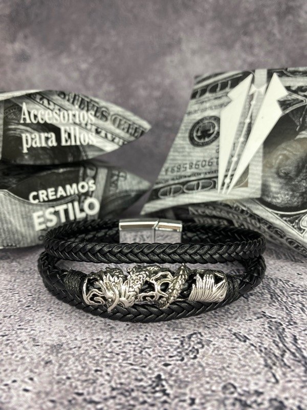 Producto - Pulsera imantada de cuero con dragón