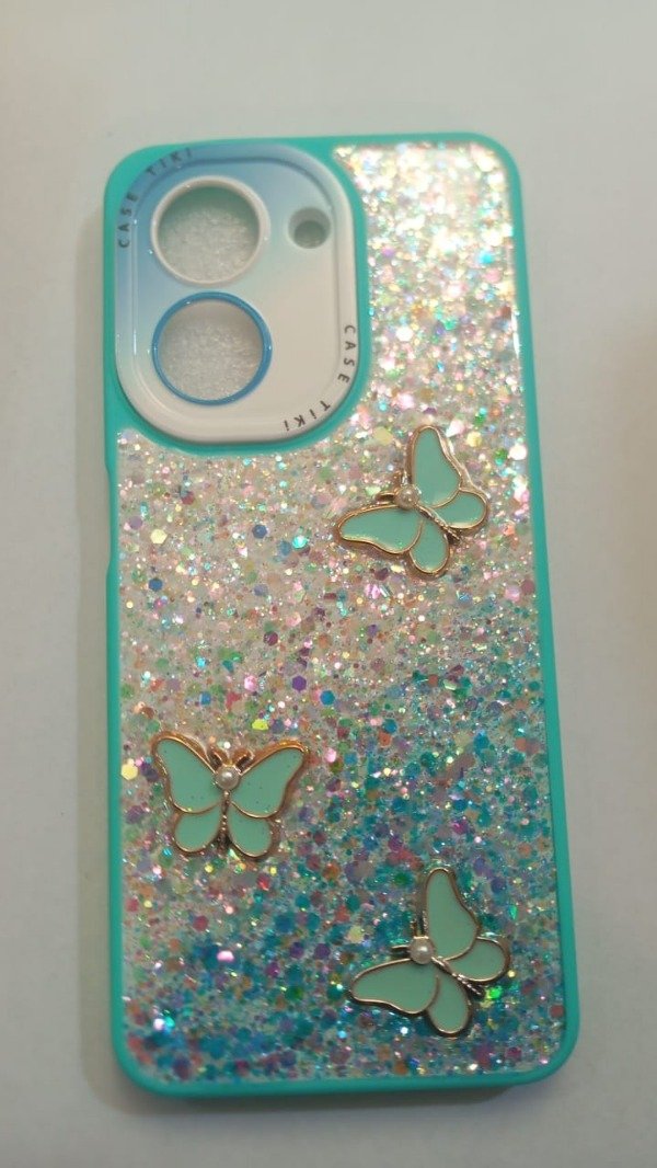 Producto - Funda con glitter y charms Celeste para Xiaomi Redmi A5