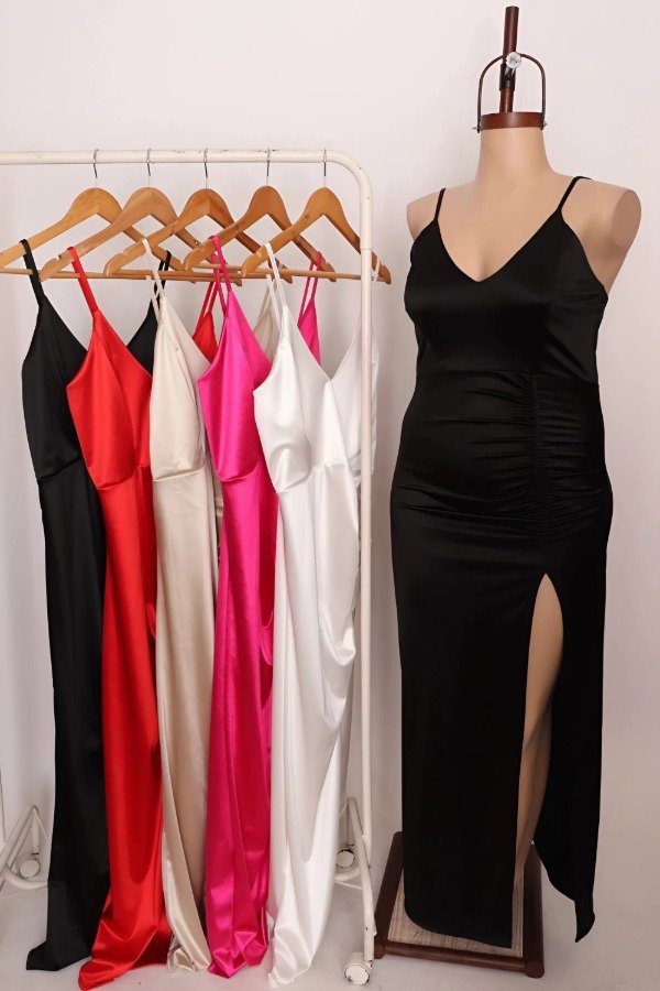 Producto - Vestido Largo Saten Con Frunce