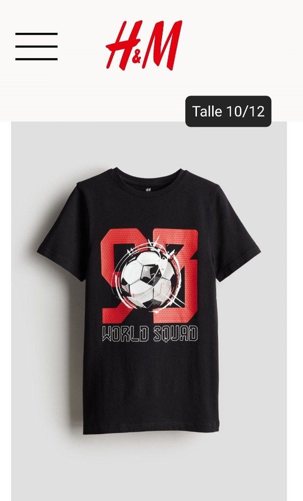 Remera manga corta HyM talle 10/12 negra pelota