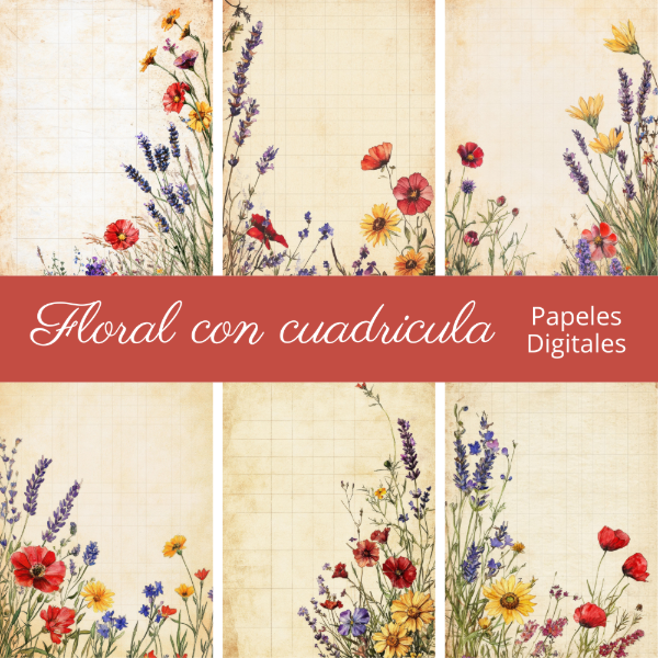 Producto - Colección Floral con Cuadricula - Papeles de Carta - PA-C15