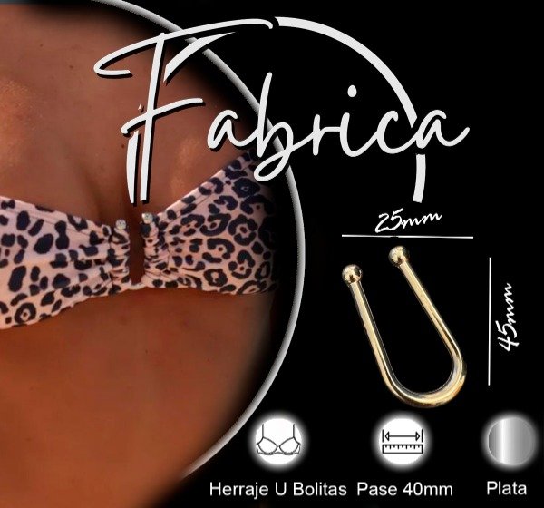 Producto - Herraje aplique U con bolitas. Pase: 40mm (1 unidad). Plata- niquel