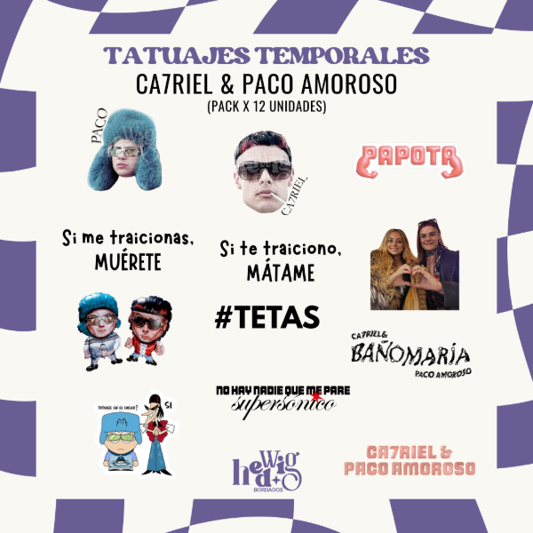 Producto - Tatuajes Temporales CA7RIEL Y PACO AMOROSO (x12u.)