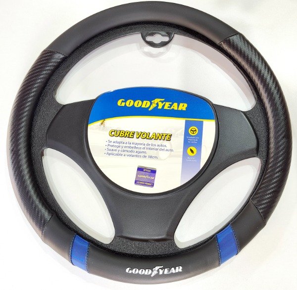 Producto - CUBRE VOLANTE GOODYEAR CARBONO CON TIRAS AZUL - 1
