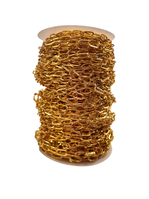 Producto - CADENA PLATEADA ESLABON OVALADO PLANO DORADO X METRO