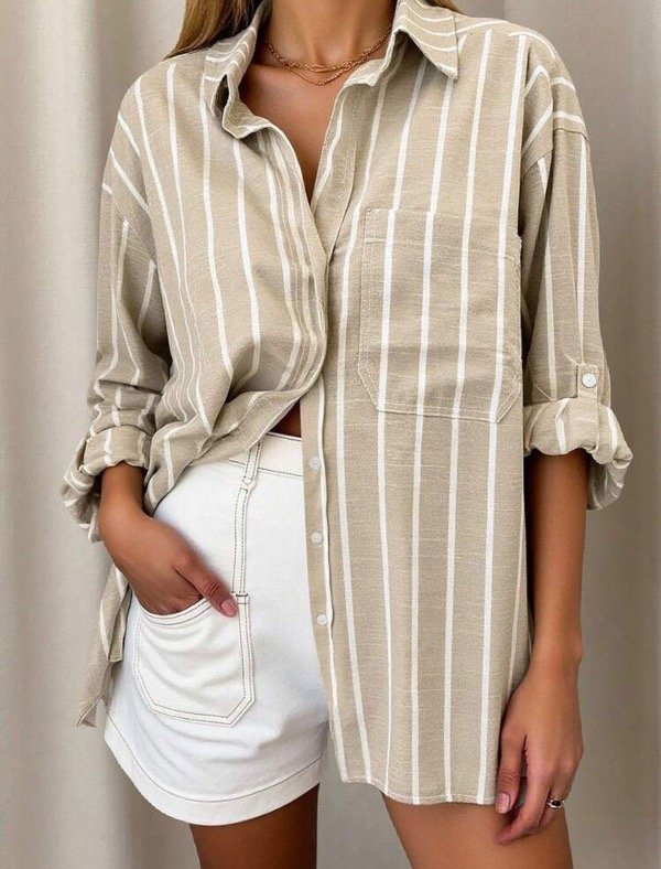 Producto - Camisa SHEIN beig rayada - 1
