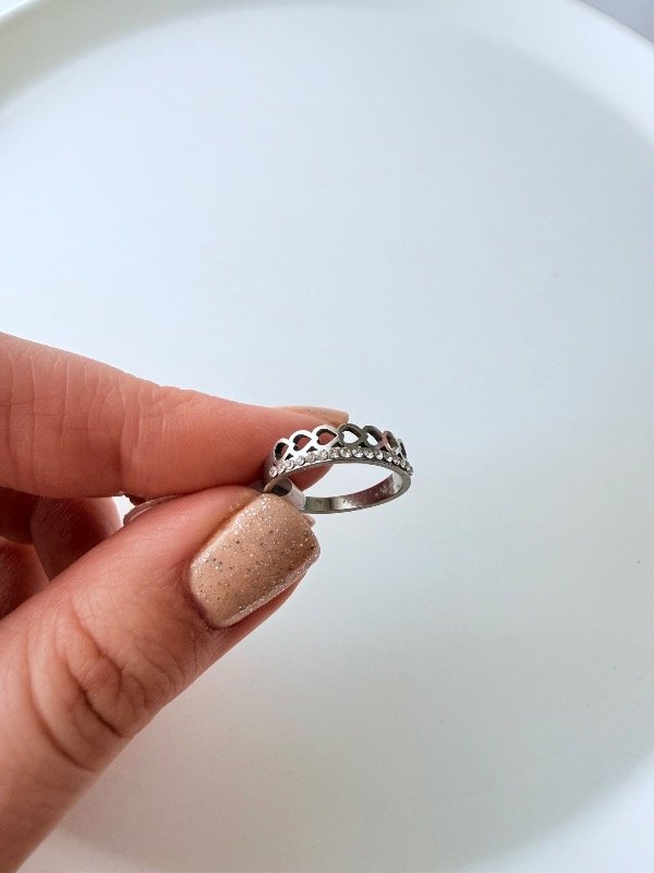 Producto - Anillo brillos corazones acero