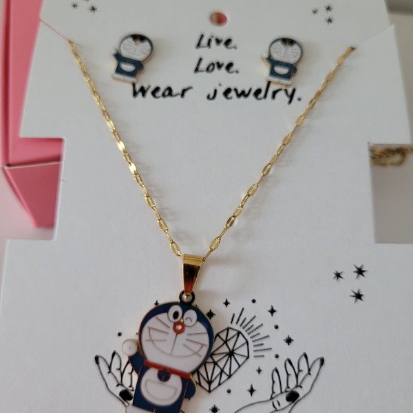 Producto - Conjunto Collar + Aros - Doraemon Gato Cosmico