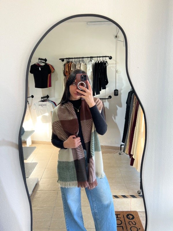 Producto - Pashmina VERDE-CHOCO estampada