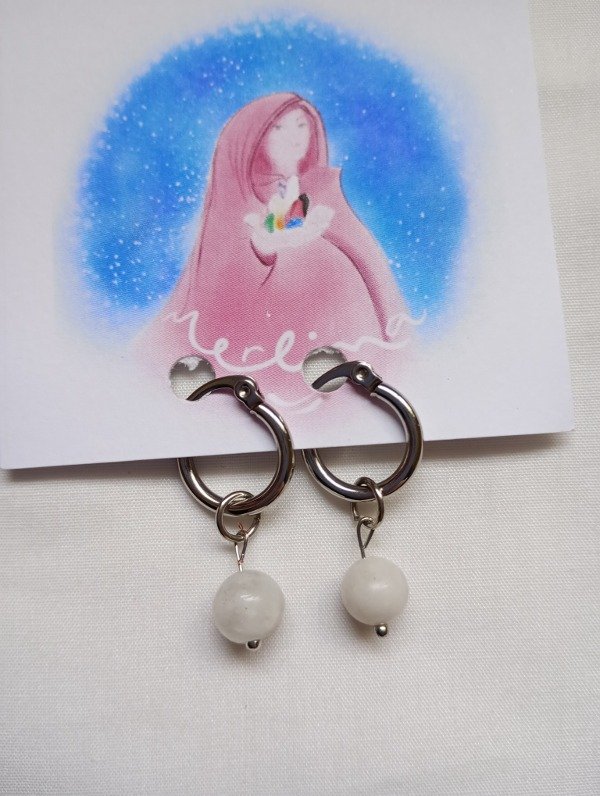 Producto - Par de aros Adularia y acero quirúrgico