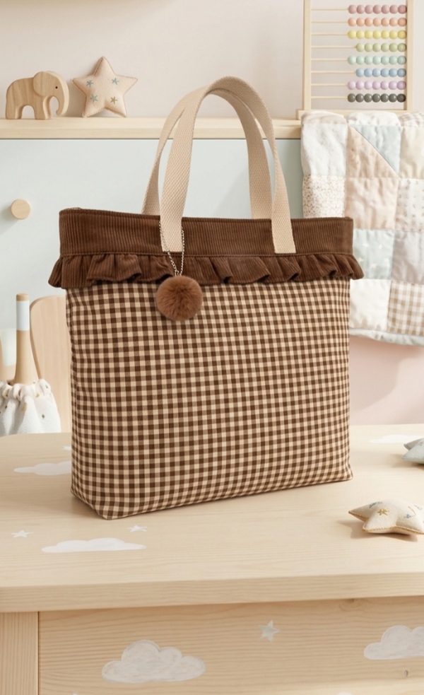 Producto - Tote bag cuadrillé marrón