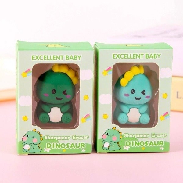 Producto - SACAPUNTAS Y GOMA DE BORRAR DINO
