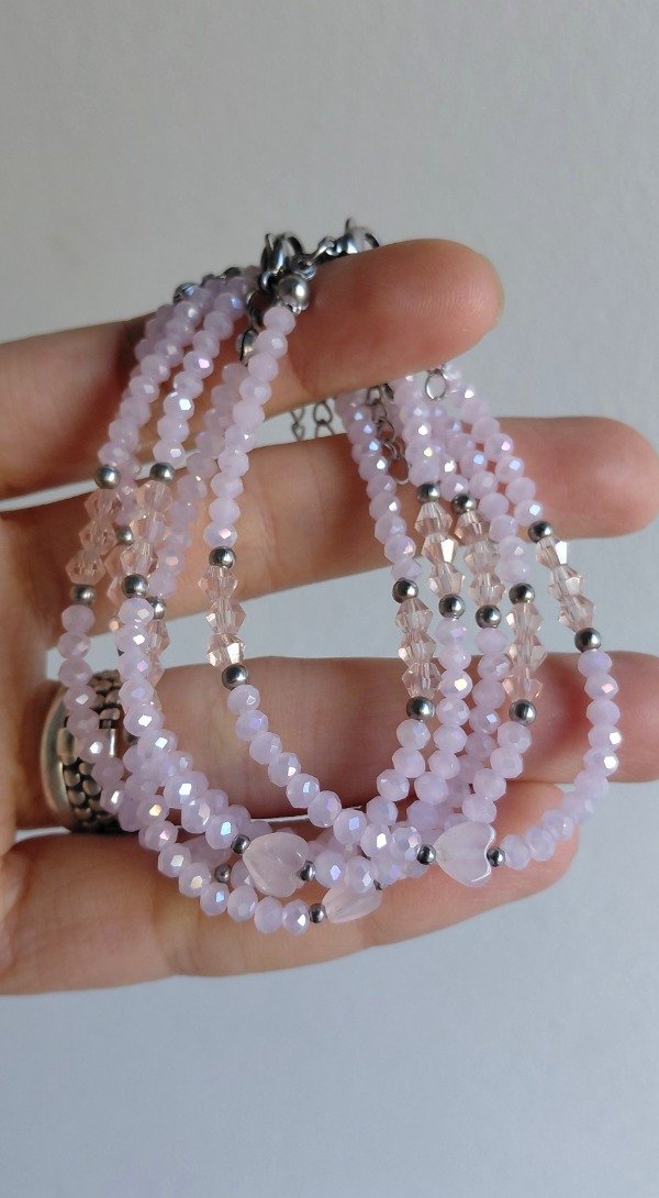 Producto - Pulsera de Acero con Cristales y Corazón Cuarzo Rosa