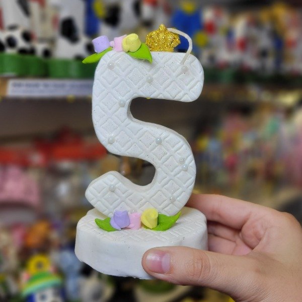 Producto - Vela número de porcelana temática CORONA N 5 color blanco