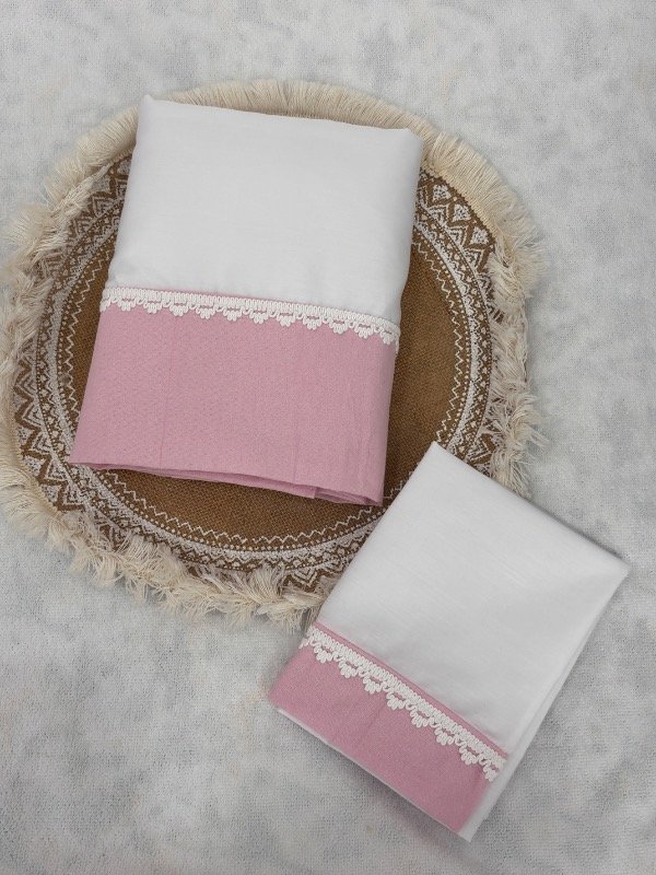 Producto - Sábanas puntilla rosa bebé común/practicuna