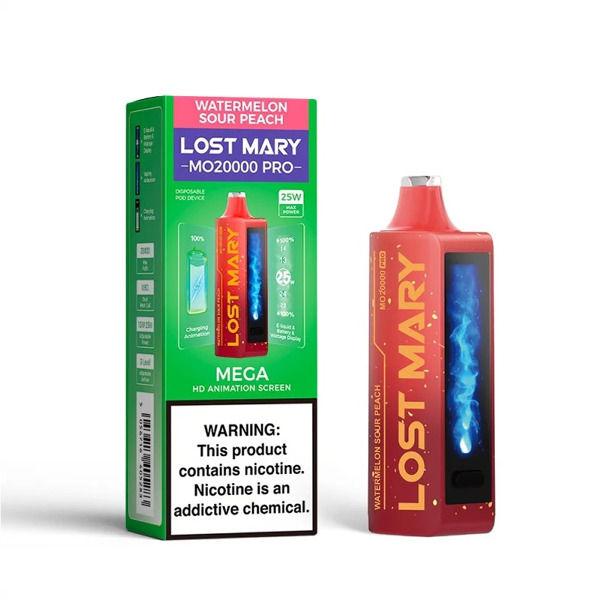 Producto - VAPE DESCARTABLE LOST MARY 20.000 PUFFS WATERMELON SOUR PEACH