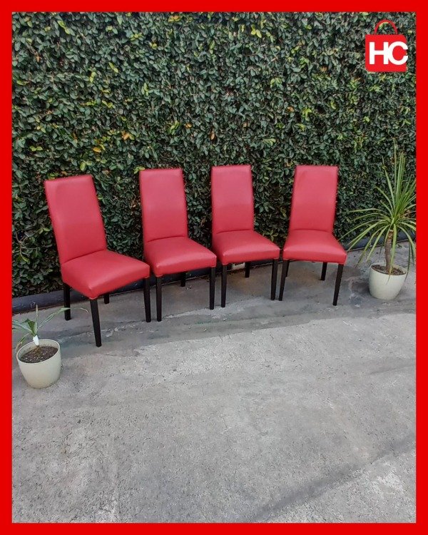 Producto - Juego de 4 sillas de comedor modernas tapizadas en ecocuero rojo patas negras - 8