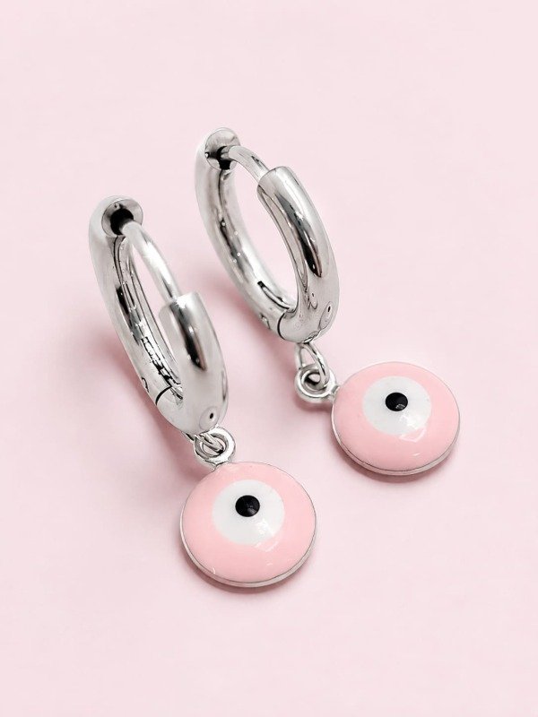 Producto - Aros acero quirurgico argollita click colgante ojito esmaltado