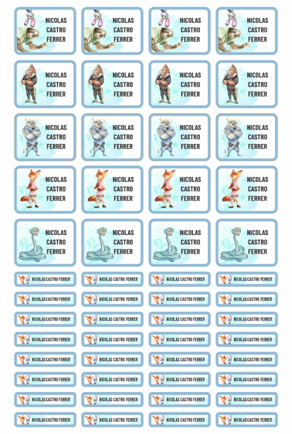 Producto - Etiquetas Escolares - Zootopia