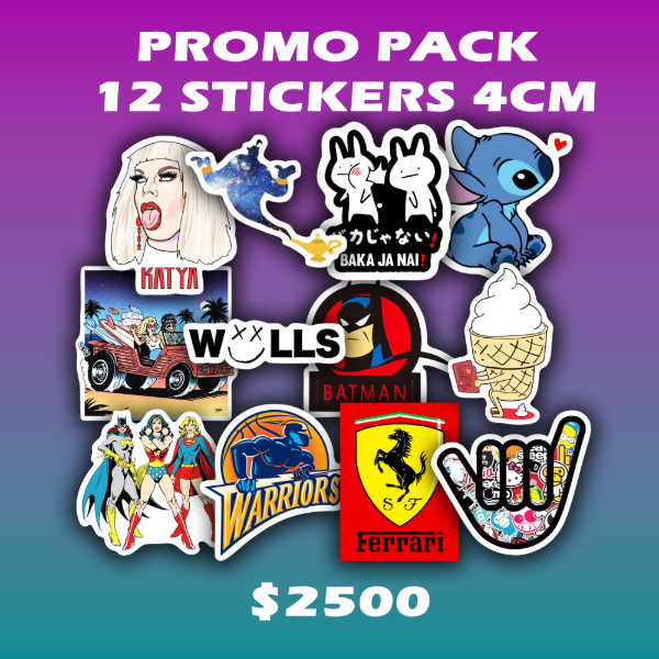Producto - PACK DEL DIA 18 - 12 STICKERS 4CM