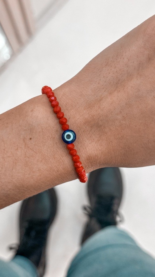 Producto - Pulsera cristal redondo ojo turco azul (roja-elastizada)