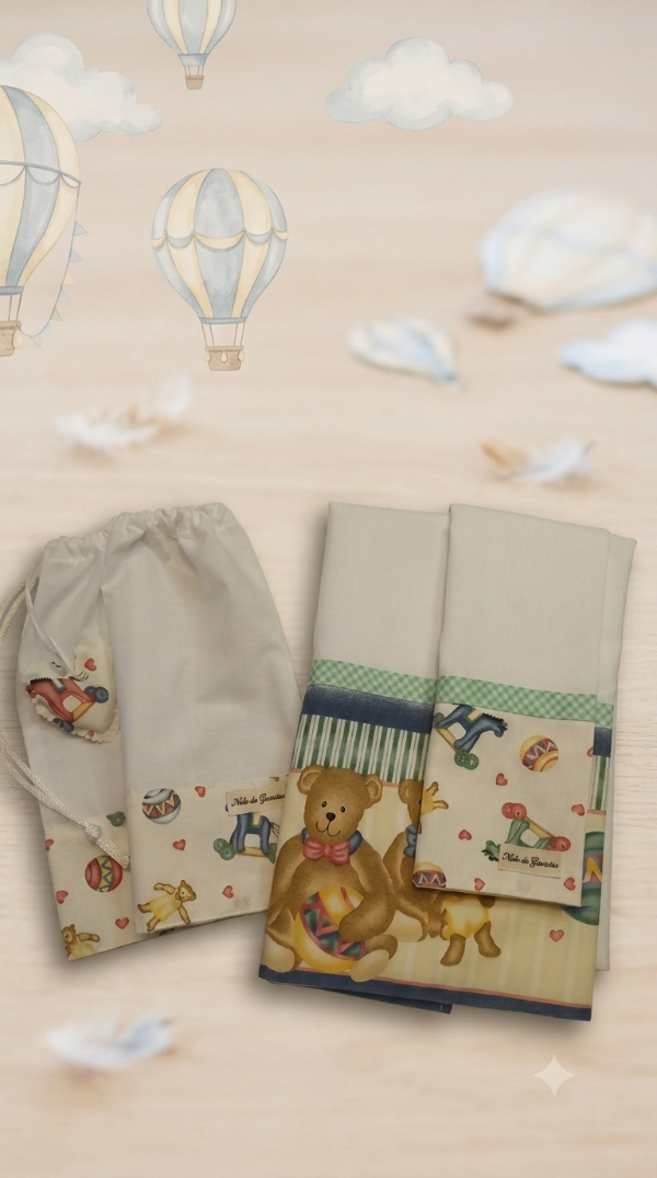 Producto - Juego de sabanas para practicuna con bolsita "Expreso ositos" - 0