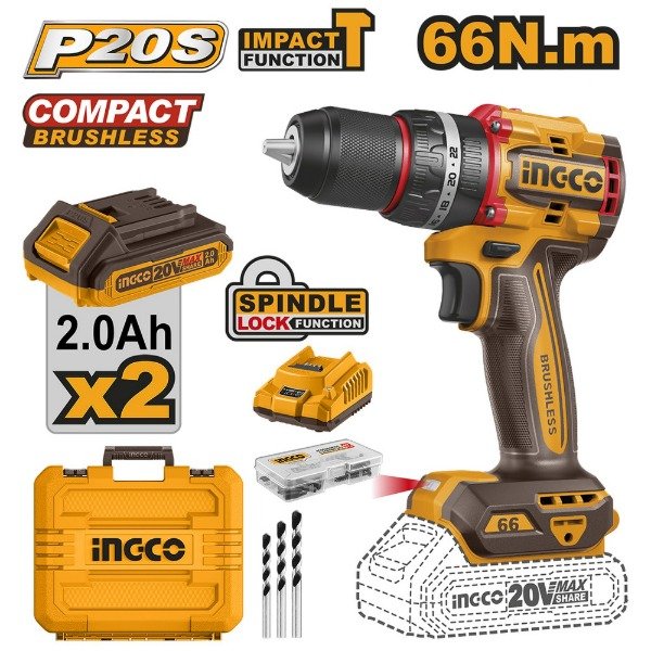 Producto - Taladro percutor 13 mm 20 V 66 NM - Brushless - mandril metálico