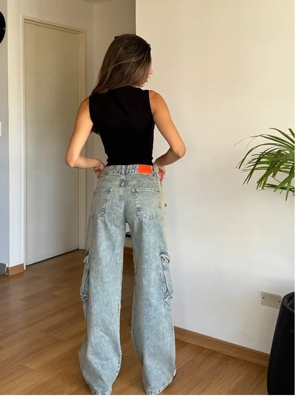 Producto - Cargo Multibolsillos celeste gastado
