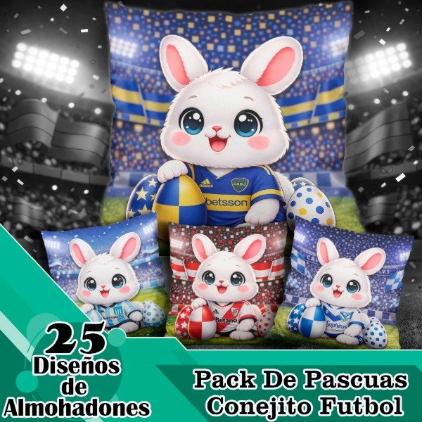 Producto - Diseños Digitales / Plantillas Para Almohadones De Pascuas Conejito Futbolero