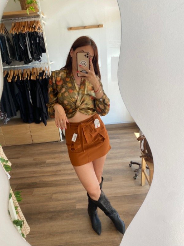 Producto - Pollera bengalina marrón Terramania talle M