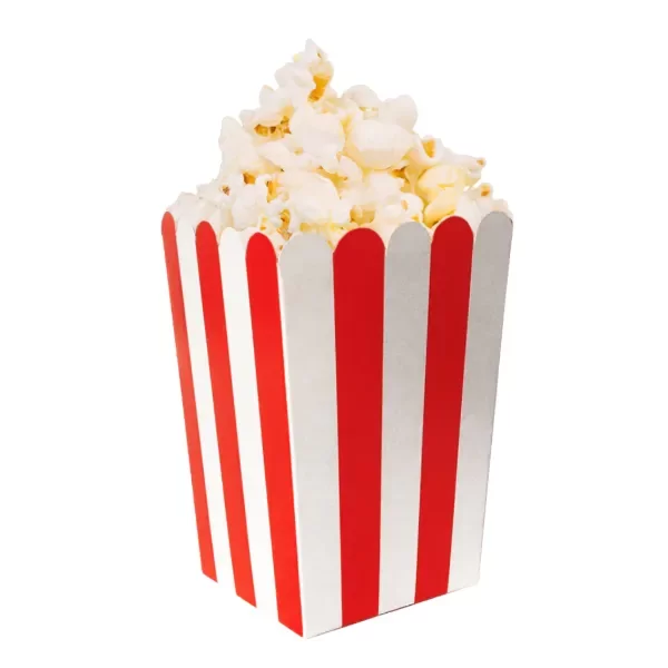 Producto - Cajita pochoclera rayada x10un color blanco y rojo