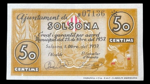 Producto - Guerra Civil Española. Solsona (1937) 50 Centimos - 0