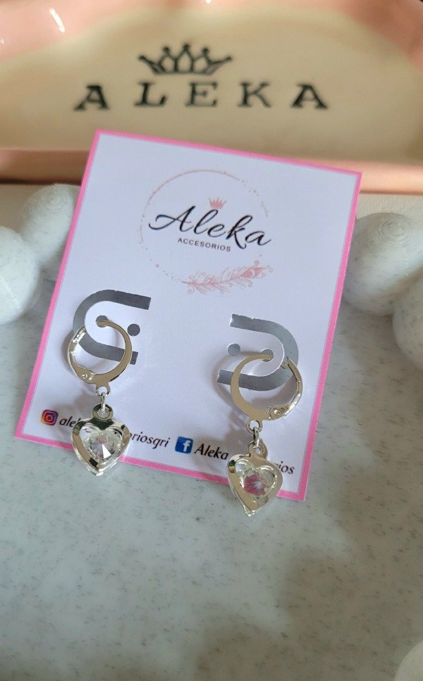 Producto - Argollas corazón cristal de acero blanco - 2