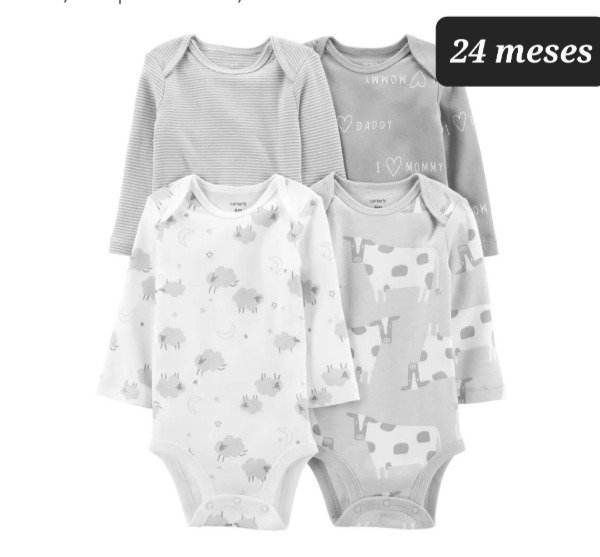 Producto - Pack de 4 bodys carters manga larga talle 24 meses gris