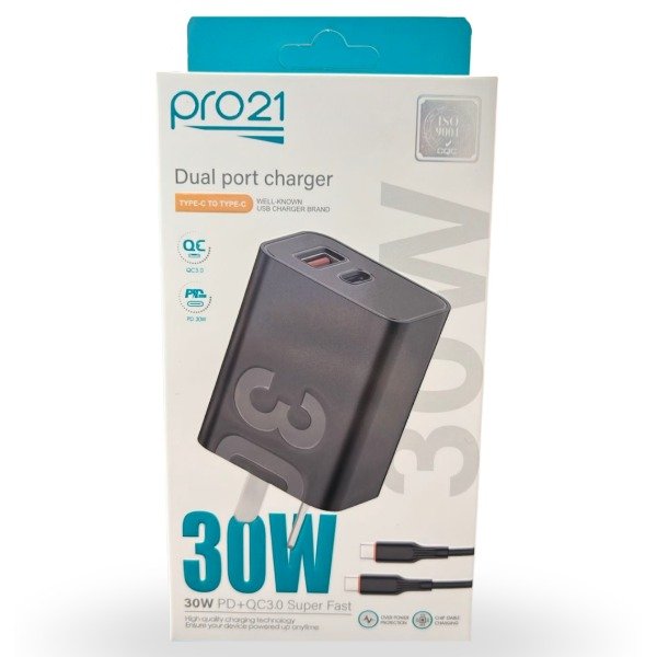Producto - Cargador PRO21 30W salida USB y C con cable C a C